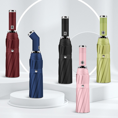 Продажа логотипа BSCI Custom Folding Gift Umbrella с автоматической ветроустойчивой черной ручкой