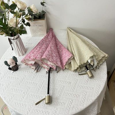 Простой розовый двухслойный вышитый зонтик легкий и практичный