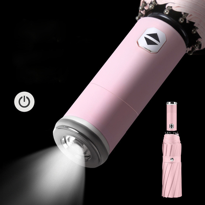 Продажа логотипа BSCI Custom Folding Gift Umbrella с автоматической ветроустойчивой черной ручкой