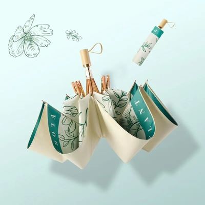 Классический стиль китайский цветочный печатный деревянный рукоятка 3 сложных зонтик для свадебного декора