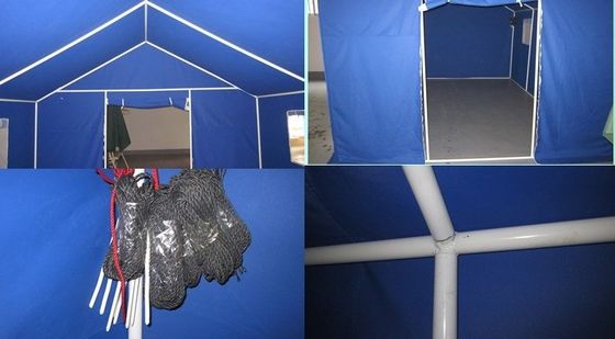 Запыленный оцинкованный трубный лагерный шатер для строительного персонала на месте ликвидации последствий стихийного бедствия