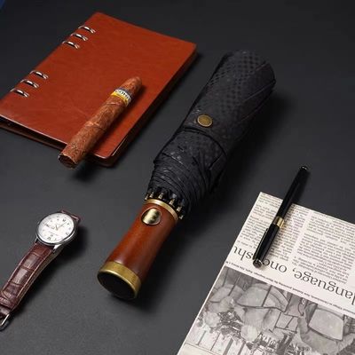 X315 Деревянный дизайн мужской автоматический ветроустойчивый трехслойный зонтик