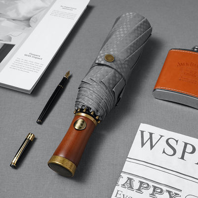 Рекламный зонтик для мужчин X315 BSCI Автоматический ветроустойчивый роскошный золотой деревянный ручок