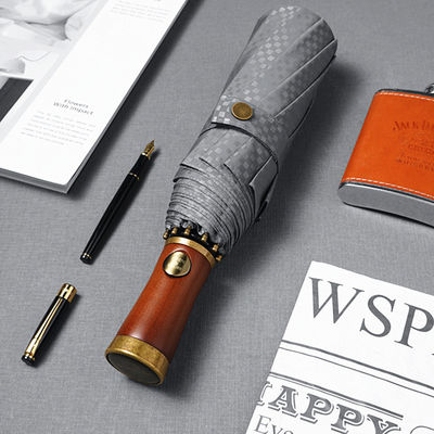 Автоматический складной мужской деревянный зонтик с массивным деревянным валом и ретро дизайном