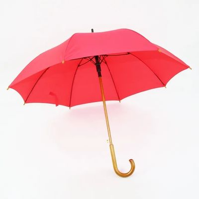 Автоматически открытый длинный стекловолокнистый рамный зонтик с деревянной ручкой и индивидуальным дизайном