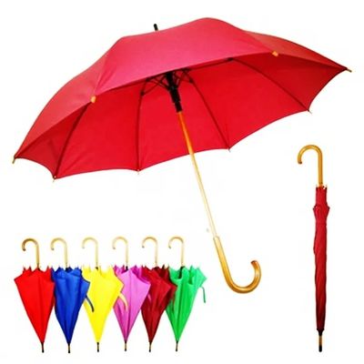 Автоматически открытый длинный стекловолокнистый рамный зонтик с деревянной ручкой и индивидуальным дизайном